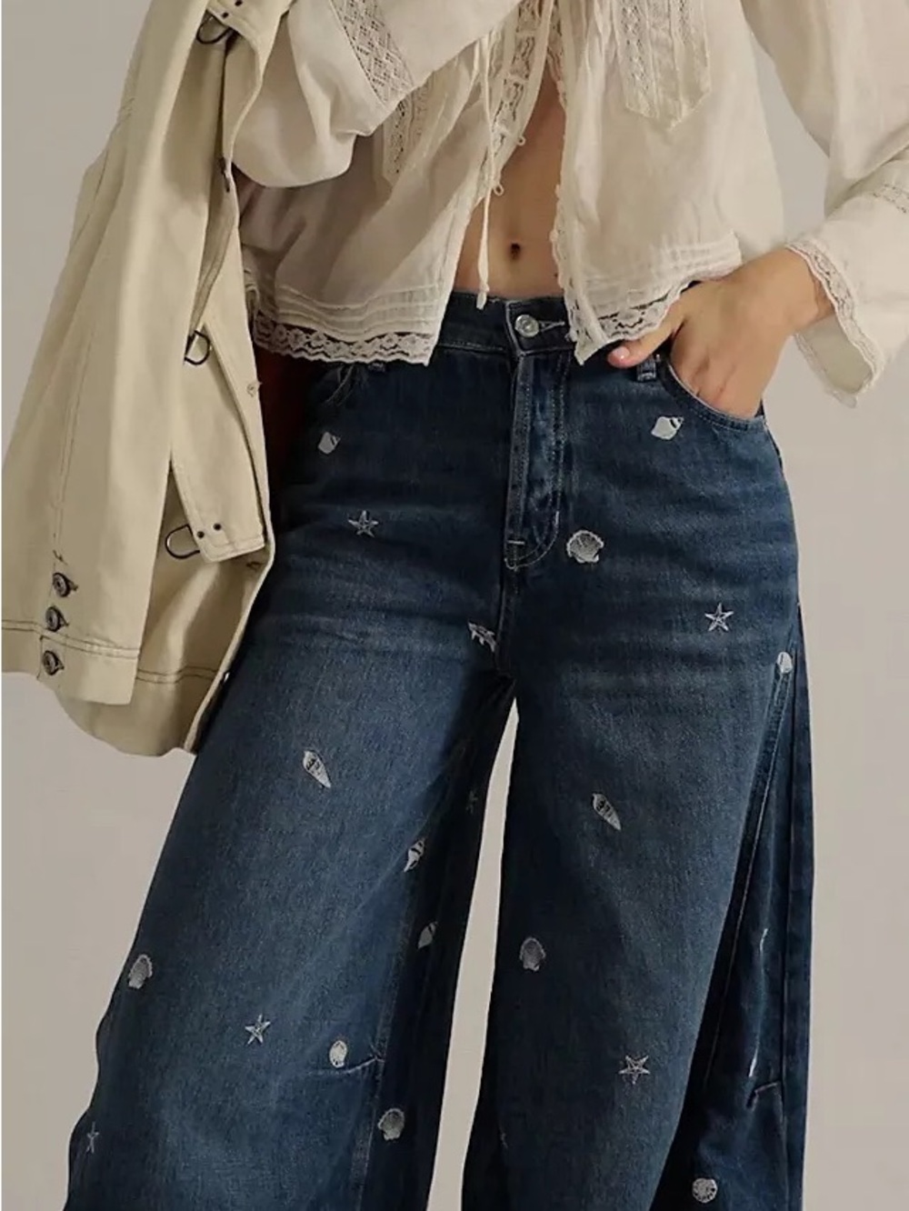 NWOT FREE PEOPLE X We The Free Westward Embroidered Jeans - 27 - Picture 3 of 5